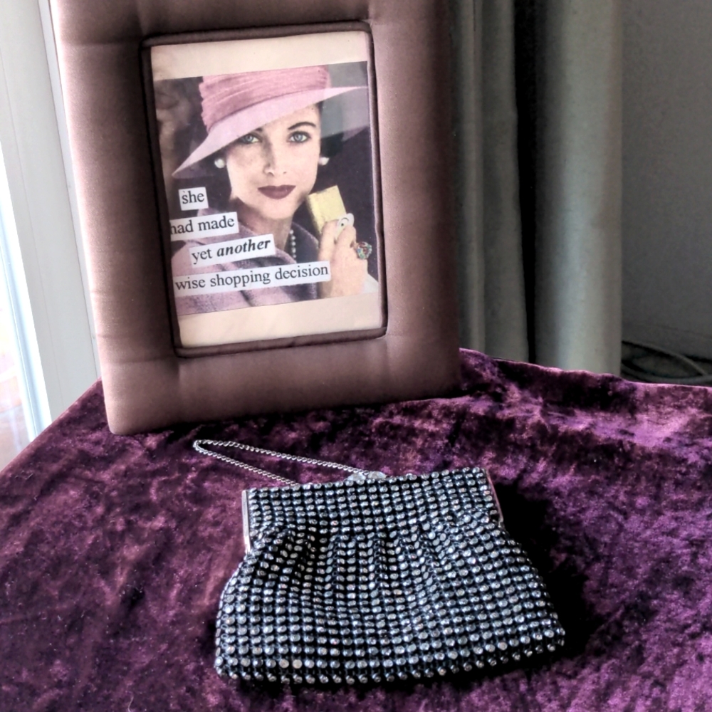 Vintage Black/Clear Rhinestone Collectible Evening Bag 1940s